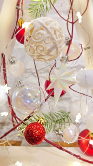 Decorative triangular Christmas tree with red balls