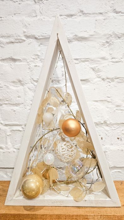 Decorative triangular Christmas tree with gold balls