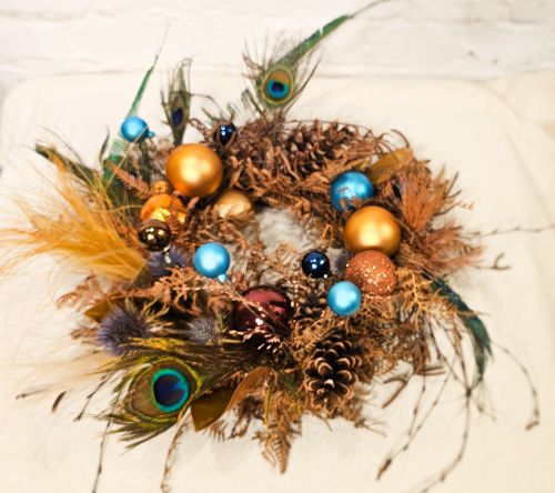 Art Christmas Wreath with peacock feathers decoration