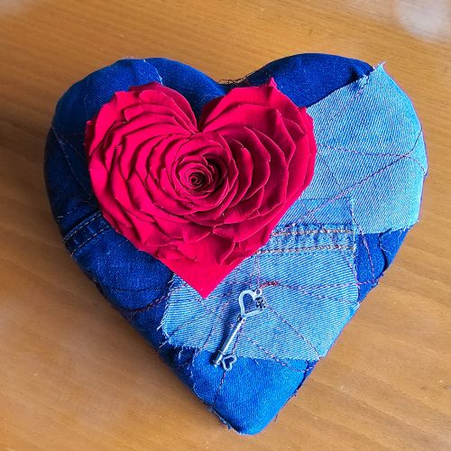 Denim Heart with preserved rose