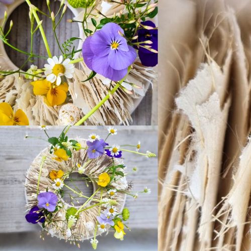 Easter wreath with violets and daisies