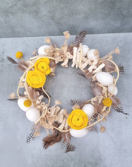 Easter wreath with preserved ranunculus